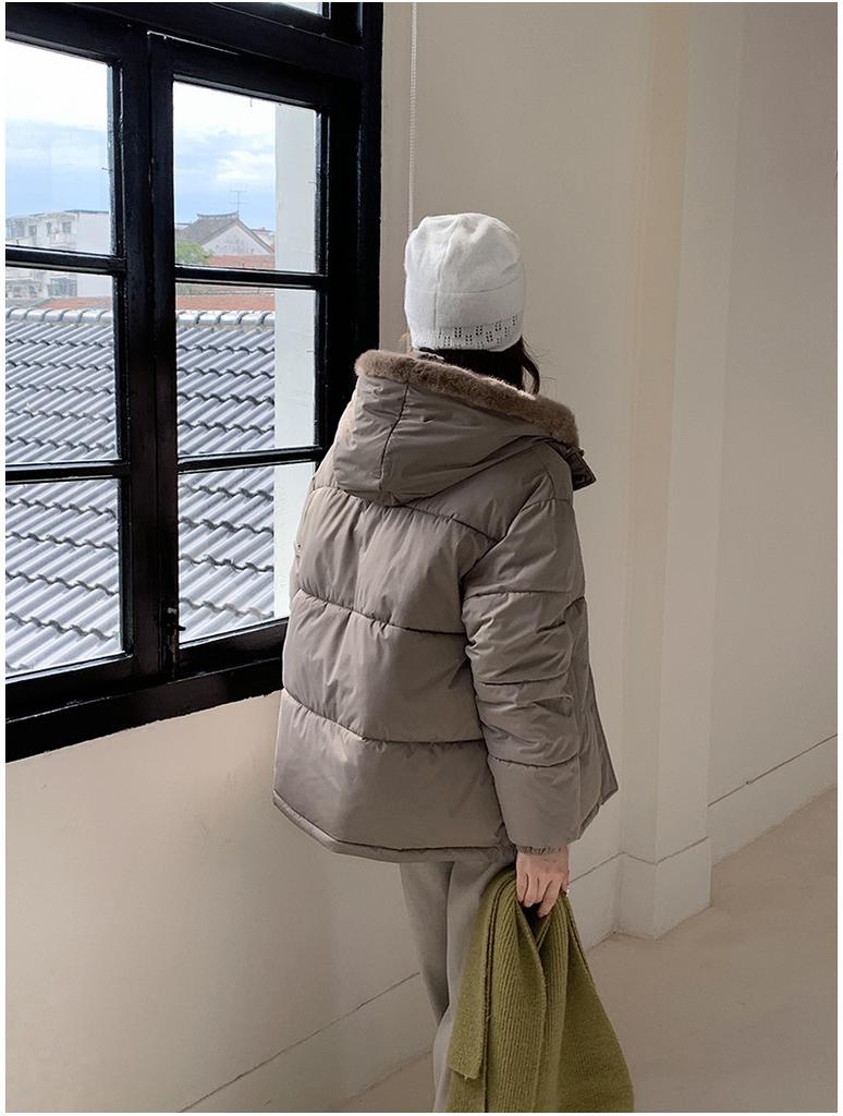 Fake Two-piece Stitching Puffer Jacket Women's Loose Thickened Warm Cotton-padded Coat With Fur Lining