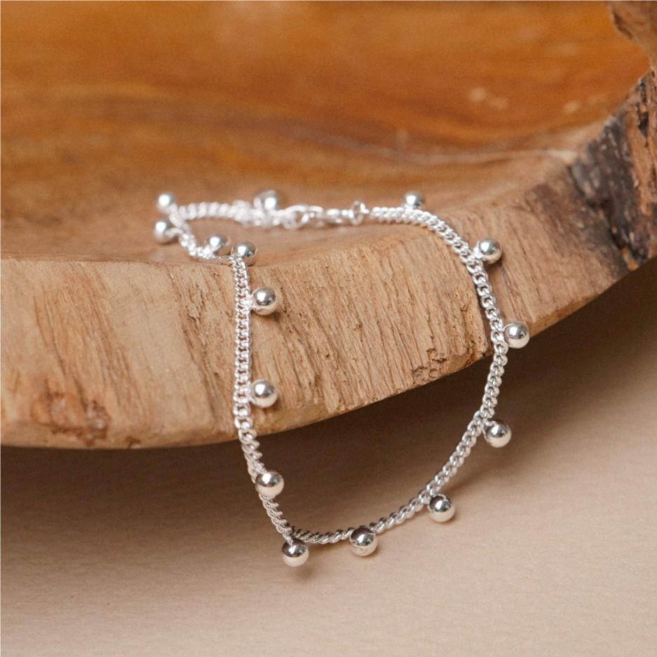 Amaiyllis S925 Стерлинговое Серебро Минималистичный Браслет с Шариком Простая Геометрическая Тонкая Линия Браслет-Цепочка Ювелирные Изделия