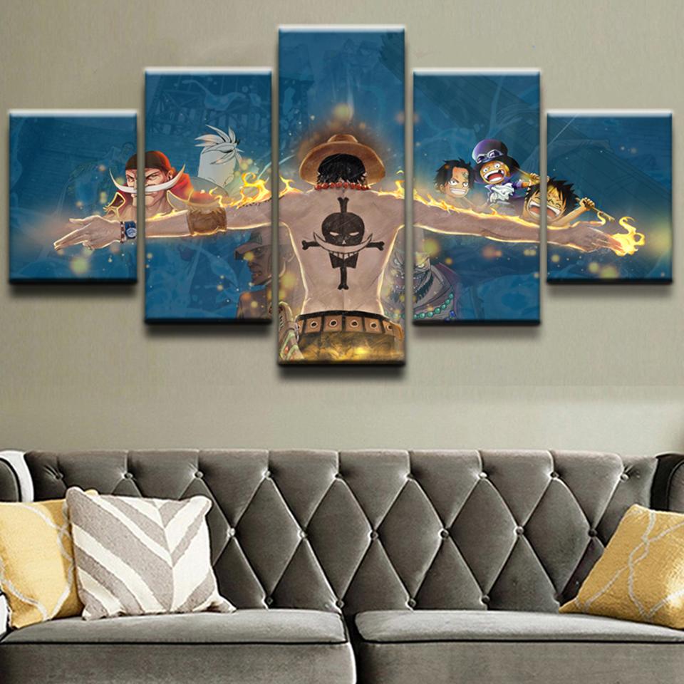 5 панелей аниме Cuadros Fire Fist Ace настенные художественные постеры холст картины HD принты картины домашний декор для украшения гостиной