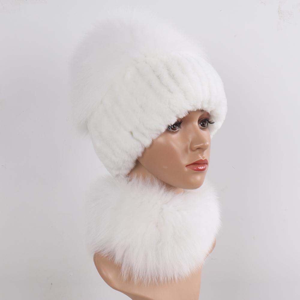 Новые зимние женские роскошные шапки из натурального лисьего меха, комплекты шарфов, натуральный мягкий вязаный теплый топ из меха кролика рекс, шапки из лисьего меха, шарфы, 2 шт.