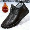Men's Winter Warm Slip-On/Off Elastic Ankle Boots with -Like - Anti-Skid  Cold Weather Shoes for & Seniors, Black Round-Toe Casual Walking Boots