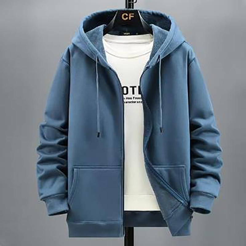 Plus Size Hoodie Men Autumn Winter Fleece Hoodies Solid Color Jacket Hoodies