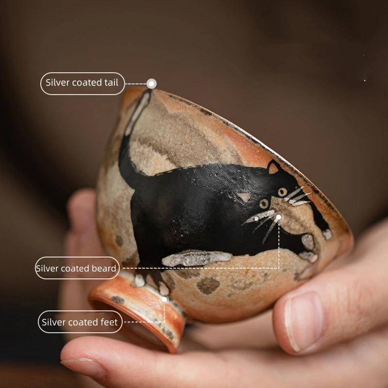 Beautiful Cups Tea Cup Set Teaware for Tea Ceremony Cute Cat Teacup Chinese Ru Yao Ceramic Opening Cup Pottery