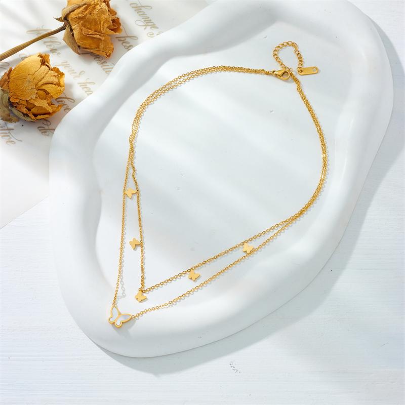 DIEYURO 316L Stainless Steel Lovely Butterfly Pendant Necklace For Women Fashion Double Layer Neck Chain Jewelry Gift Bijoux