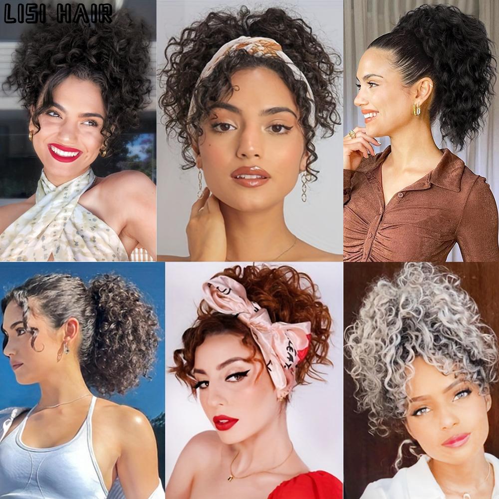 MISS WIG Синтетическая часть волос в виде грязной булочки - свободный волнистый вьющийся парик с хвостиком на шнурке для женщин