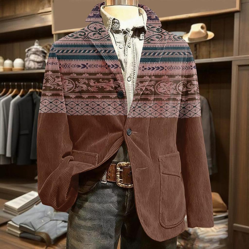 Мужской вельветовый теплый пиджак-кардиган с принтом и карманами, мужской повседневный костюм