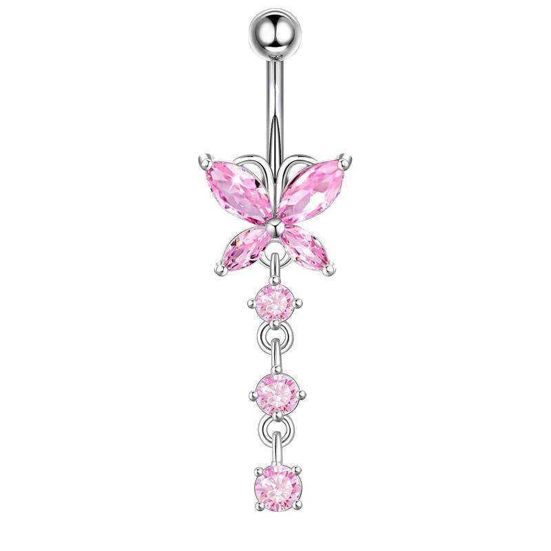Women's Stainless Steel Sexy Beach Butterfly Zircon Pendant Perforated Belly Rings 10mm Gold Plated Third Party Certified Trendy