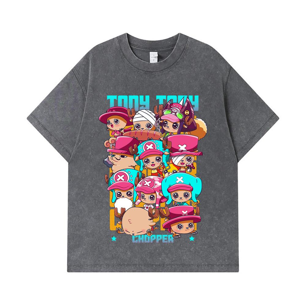 275 GSM Washed T-shirts 100% Cotton One Piece V44 Chopper Chibis Print Unisex Heavy Cotton T Shirt