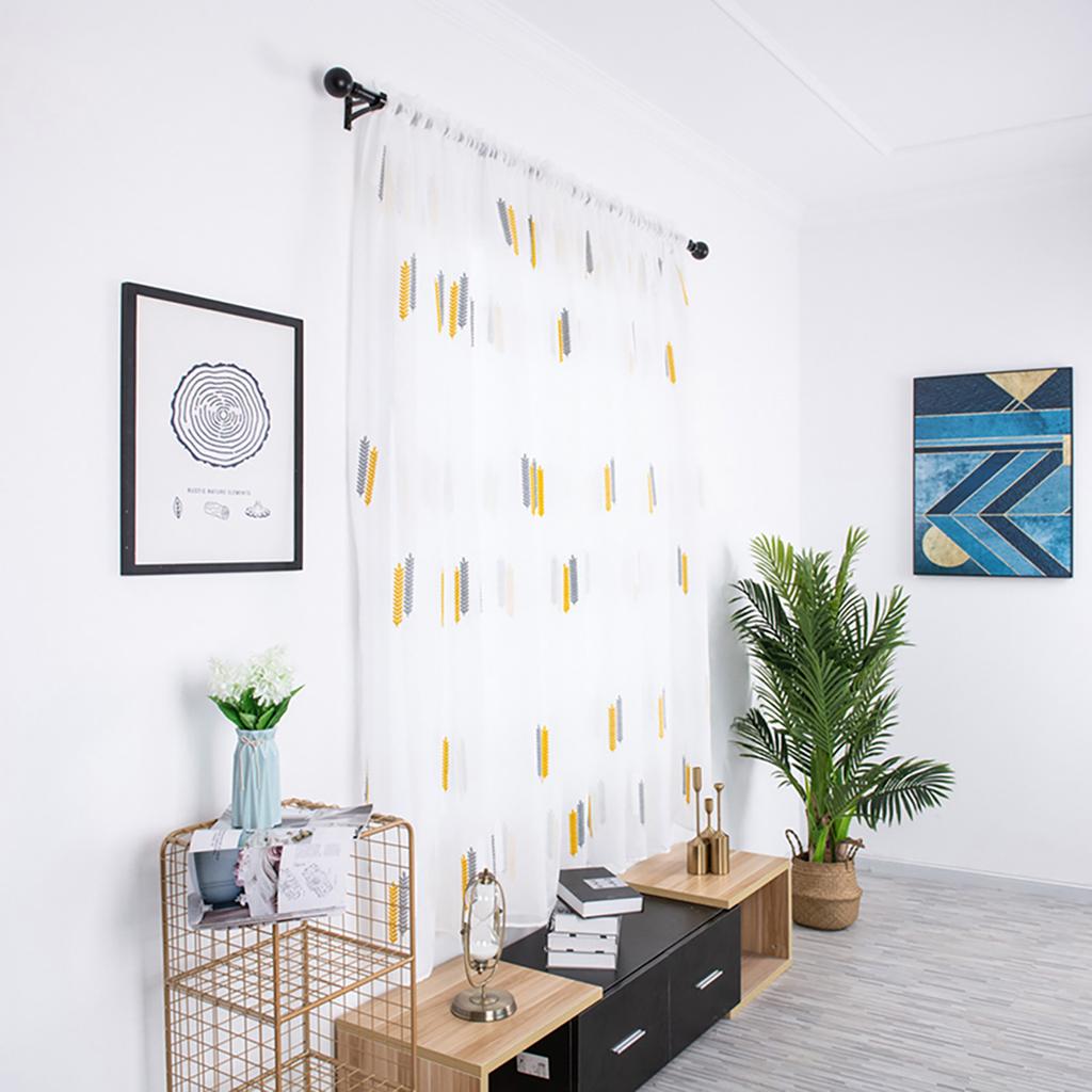 1Pcs Household Window Embroidered Short Curtain Blackout Panels Drapes 1*2m (Gray+White Yellow)