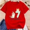 Girls Cat Birthday Cute Floral Print Crewneck T-Shirt, Spring Summer Versatile Kids Tee