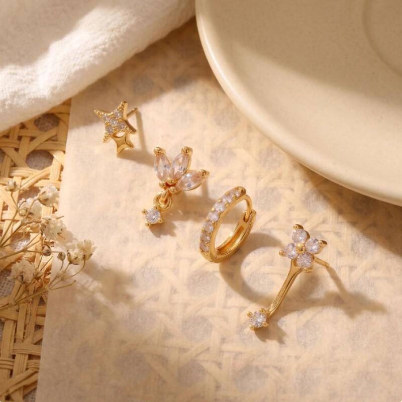 Earring Set Clover Studs Zircon Piercing Cartilage Earrings Multiple Holes Women