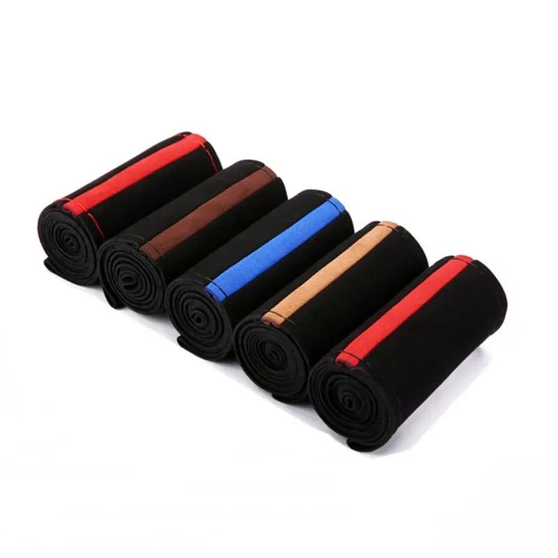 Черный замшевый чехол на руль с иголками и нитками, оплетка своими руками, чехол на руль автомобиля диаметром 38 см, автомобильные аксессуары