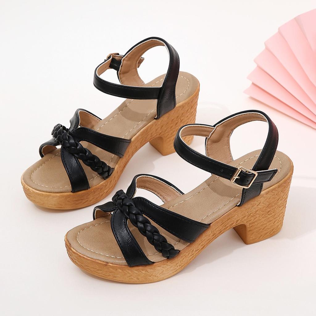 Women's Braided High Heels Sandals 2024 Summer Chunky Platform Gladiator Sandals Woman Ankle Straps Vacation Casual Beach Shoes