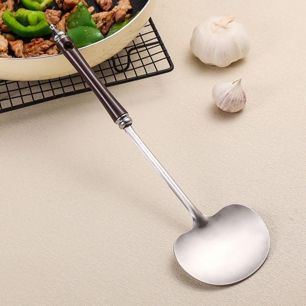 Stainless Steel Wok Spatula Wooden Handle Mushroom Shovel Kitchen Accessories Essentials