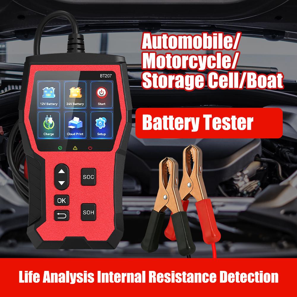 Intelligent Digital Car Battery Tester BT207 Diagnostic Tool 12V 24V Automotive Battery Detector Cloud Print LCD Digital Display