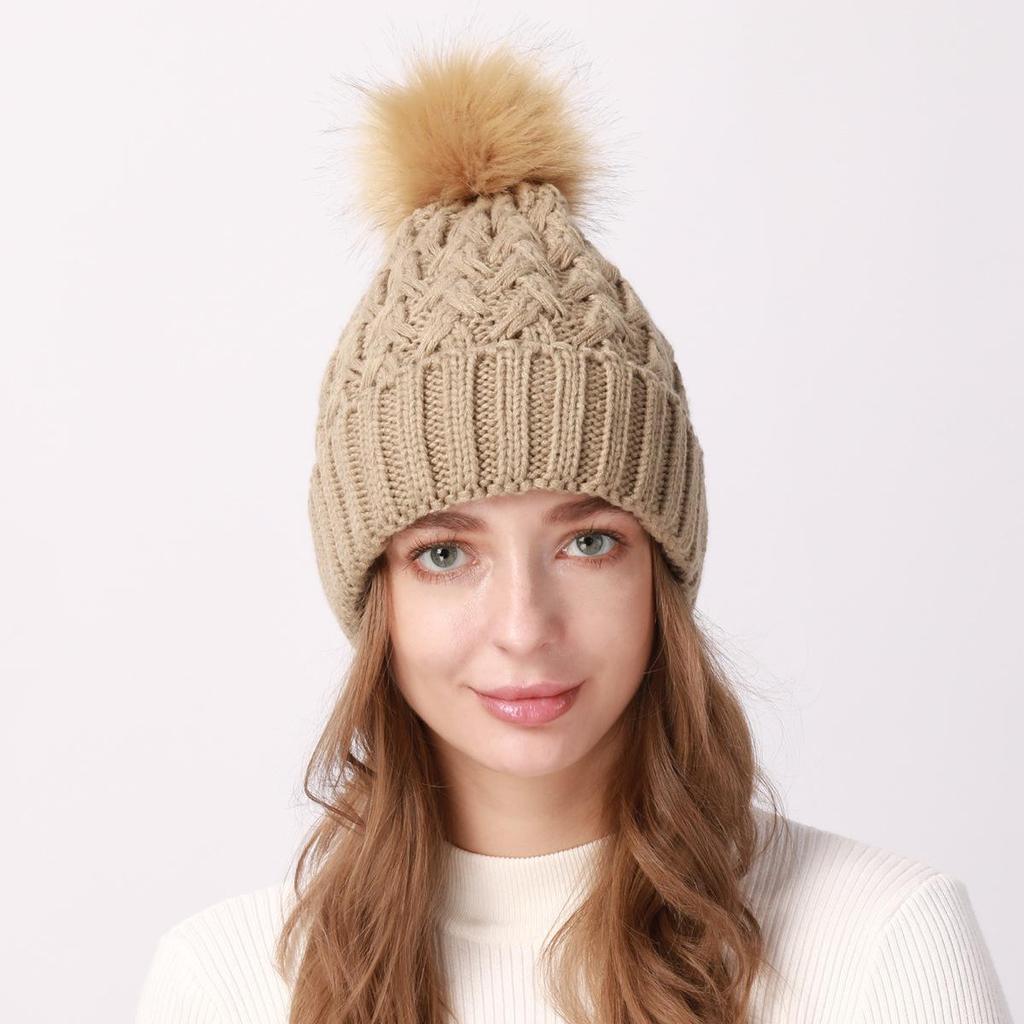 Женская плюшевая утолщенная шерстяная шапка, осенне-зимняя уличная морозостойкая теплая вязаная шапка