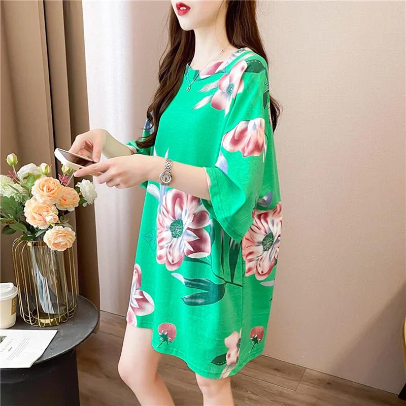 Летняя винтажная футболка с принтом Мода Женская Оверсайз Графические Длинные Футболки Y2k Топы Харадзюку хип-хоп Уличная одежда молодежная