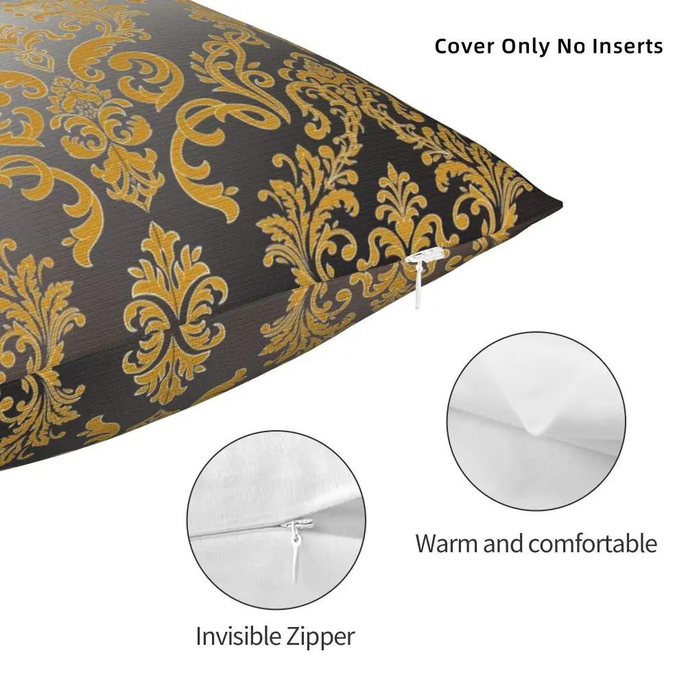 Орнамент Греческий Ключ Цветочный Барокко Черный Серебристый И Золотой Наволочка Мягкая Наволочка Декор Наволочка Чехол Авто Квадратный