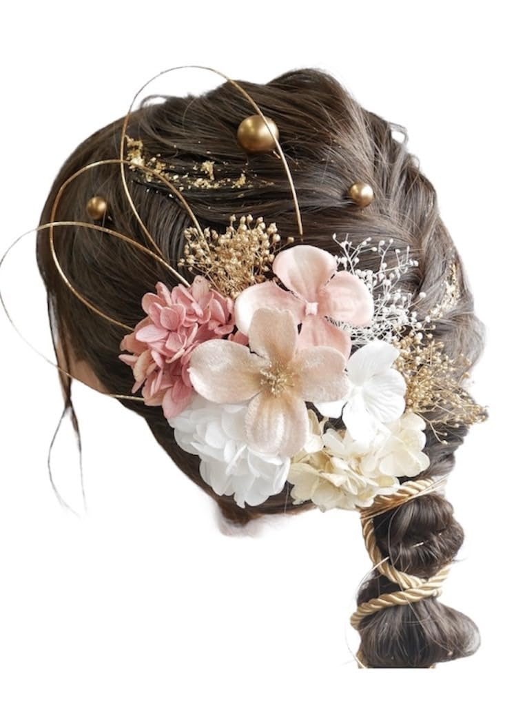 Lomeri Mizuhiki Hair Ornament with Dried Flowers Colors for and Hakama (6 Available) Coming-of-Age Ceremonies, Graduations, Weddings, (K29, Pink)