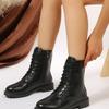 Fashion New Women's Flat Bottom Boots Lace Up 2024 Fashion Women's Zipper Boots Women's Ankle Boots Solid Color