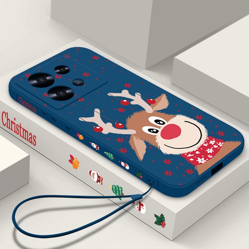 Милый Рождественский Лось Принт Шнурок Чехол для Телефона Для Xiaomi Redmi Note 14 13 12 Pro Note 13 14 Pro Plus 5G 13 13C 4G 11 10 Pro Силиконовый Чехол