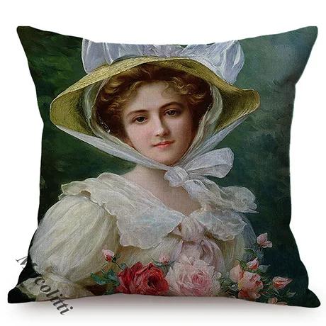 Elegant Lady Beautiful Nordic Classical Woman Oil Painting Home Decorative Throw Pillow Case Art Room Gallery Sofa Cushion Cover