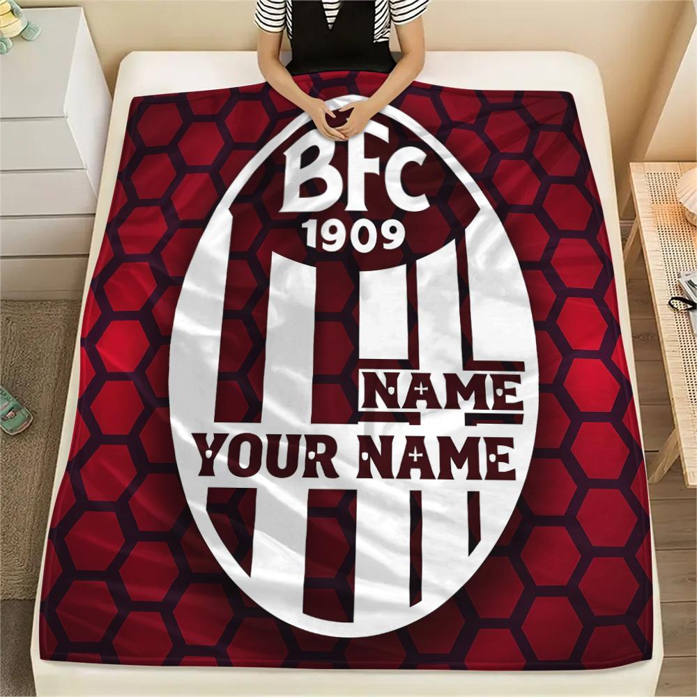 1PC Bologna Fc Custom Name Patterned Flannel Blanket Suitable For All Seasons For Home Decor Warmth And Comfort Gifts Holiday Present