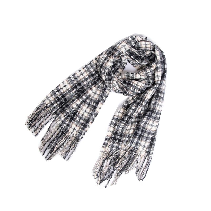 Осенне-зимний шарф, женский клетчатый шарф с кисточками, шаль