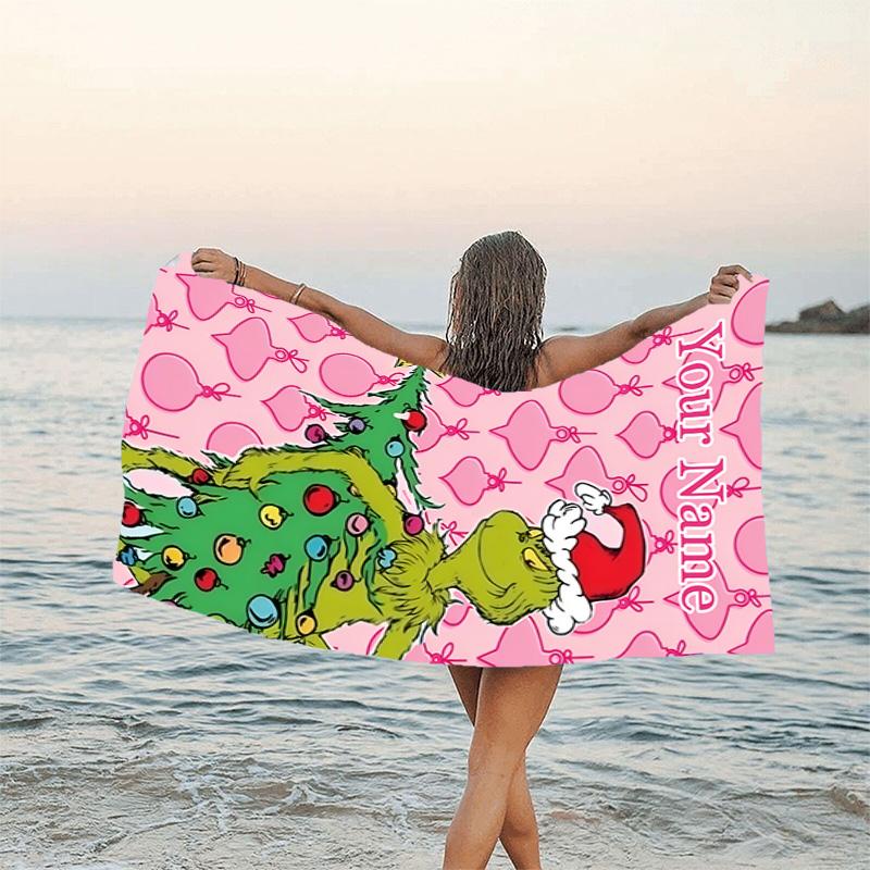 1pc Crunch Christmas4 Beach Towel with Custom Name, Beach/Swimming/Bath/Picnic/Camping Towel, Suitable for Seaside Beaches