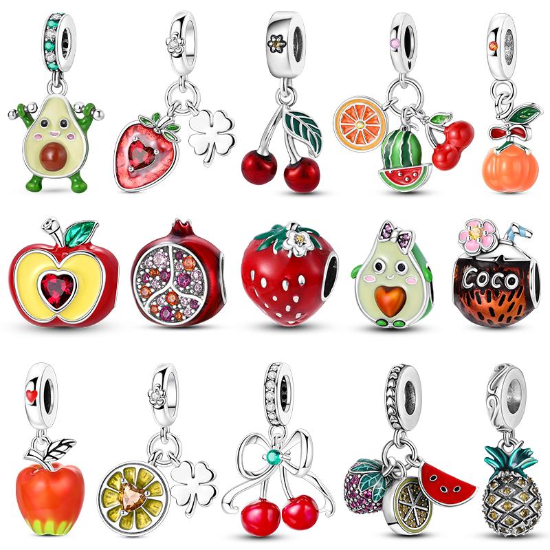 Fruit Charm Bead 925 Silver Strawberry Cherry Avocado Fit Original Bracelet Diy Fashion Jewelry