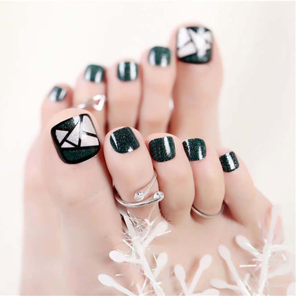 Wine Red Full Cover False Nails DIY Nail Art Tip 3D Rhinestones Fake Toe Nails Short Nails Patch