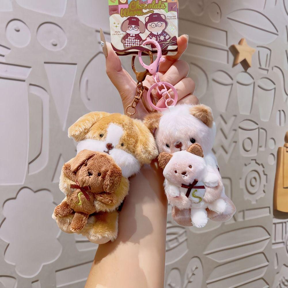 Cartoon Rabbit Dog Keychain Cat Key Ring Creative Rabbit Plush Dolls Pendant Gifts