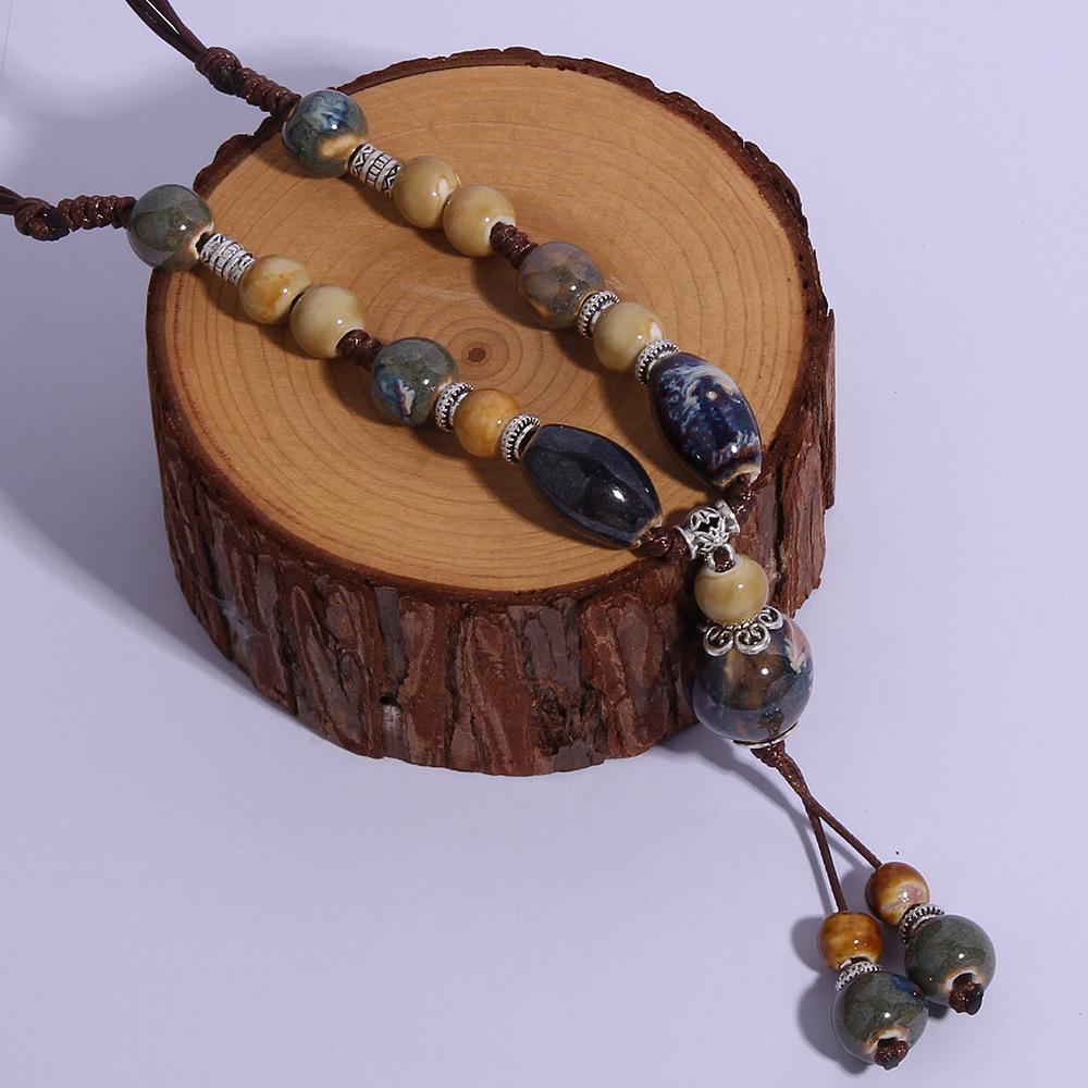 Простое и универсальное керамическое ожерелье в стиле ретро, длинная цепочка-свитер в этническом стиле, красочное ожерелье из бисера, кулон