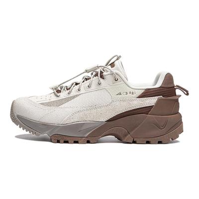 Li Ning CF Su Series Outdoor Pro Cow Split Leather Fashion Universal Водонепроницаемая повседневная обувь с низким верхом для повседневной носки Женские кроссовки Серо-коричневые AGLU152-1