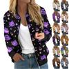 Jackets For Women Long Sleeve Lightweight Zip Up Cropped Halloween Print Outerwear Casual Quilted Jackets With Pockets