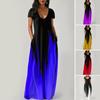 Макси-платье с градиентными контрастными цветами для женщин, V-образный вырез, короткие рукава, с карманами, А-силуэт, полной длины, повседневное, для вечеринок, для свиданий