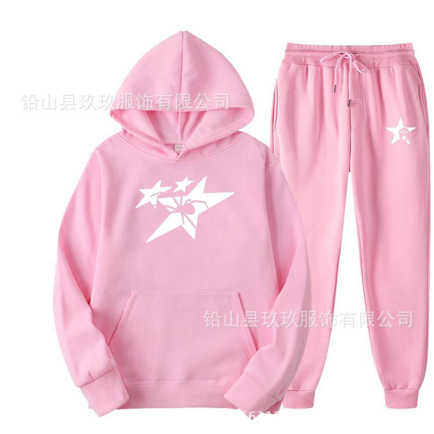 Direct supply Printed hooded sweater sweatpants set Loose casual men's sweater set Manufacturers have a large number of spot