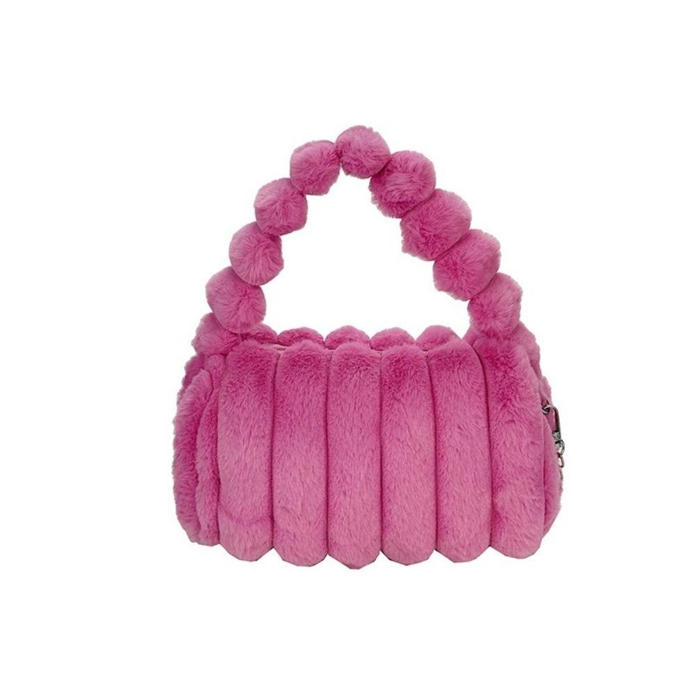 Casual Furry Handbag Zipper Large Capacity Crossbody Bag Stripe Soft Commuting Handbag Travel