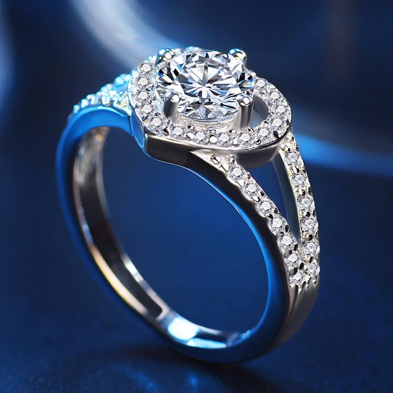 European and American White Copper Jewelry Micro Inlaid Ring Love Heart Ring Imitation Diamond Ring Women's Classic Style