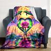 Neon Dolphin Heart Rose Moon Ocean Print Flannel Fleece Blanket Fantasy Marine Soft Warm Throw Blanket Sofa Couch Bedroom Home Decor Gift