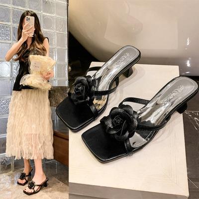 Модные женские сандалии с цветочным декором, сандалии на низком каблуке, элегантные туфли-лодочки с острым носком, модные туфли на высоком каблуке с ремешком на щиколотке, женские шлепанцы