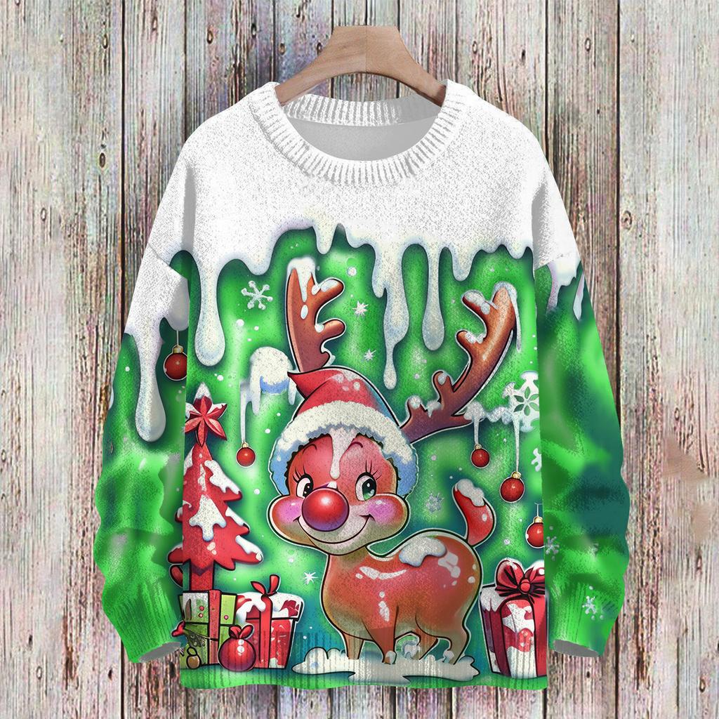 Женский повседневный шерстяной рождественский свитшот с длинным рукавом, осенний отпускной пуловер с длинным рукавом