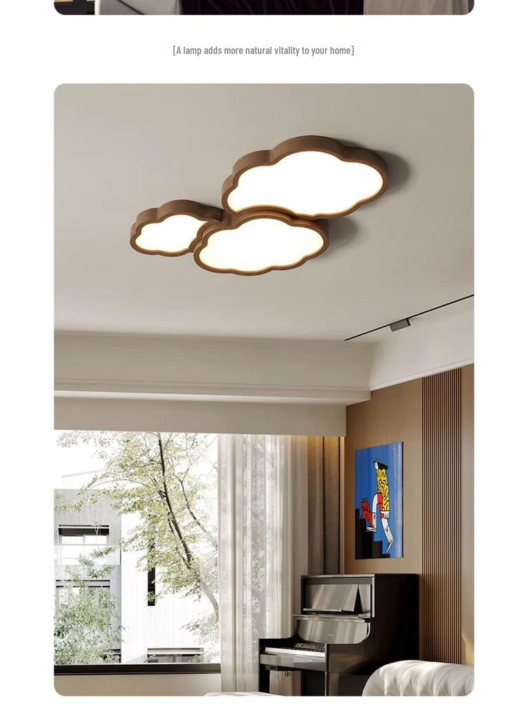 Nordic Style Walnut Solid Wood Ceiling Lamp for Living Room, Bedroom, Study - Eye Protection, Antique Finish