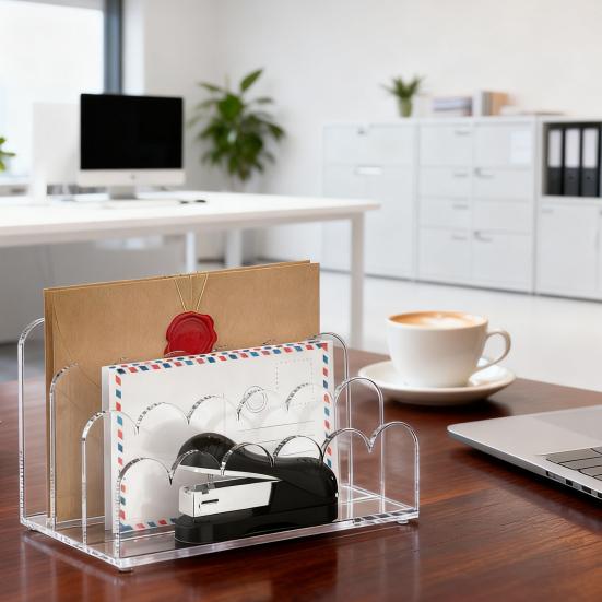 Акриловый органайзер для почты с 3 отделениями, настольный прозрачный классификатор файлов с фестончатым дизайном, вертикальный держатель для файлов, органайзер для стола