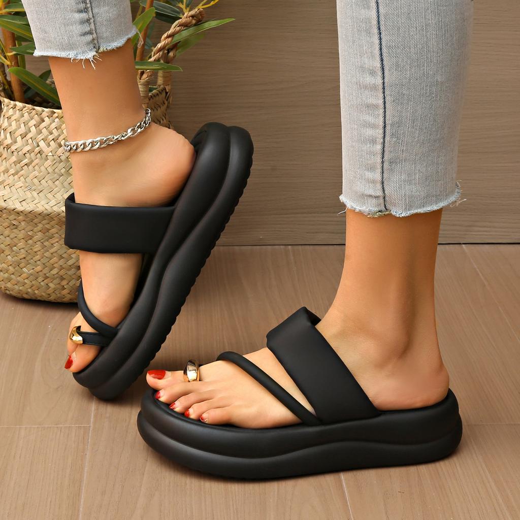 Thick-bottomed Cool Slippers Women's 2024 Summer New Korean Version of Toe Slippers Women's Comfortable Outer Wear Beach Cool Slippers Women's Tide