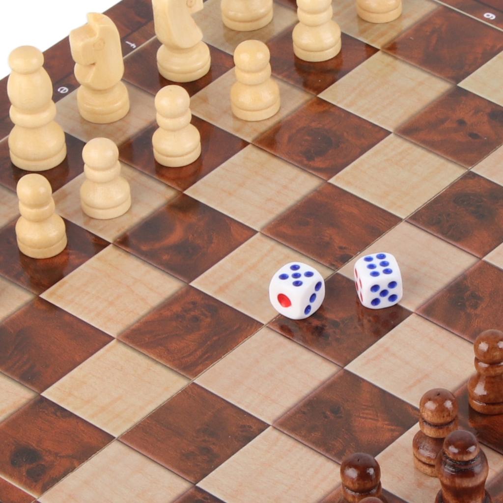 3 In 1 Chess Board Game Set Intellectual Growth Chess Checkers Set for Family Friends Wood 24 X