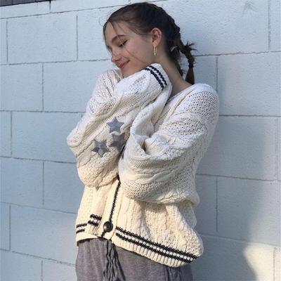 Зимние свободные кардиганы женские с вышитыми звездами Tay Vintage Y2K Streetwear Осенние однобортные с длинными рукавами Swift Knitted Swift