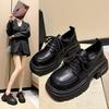 Small Leather Shoes Female Fall Lace-up Retro Hundred with Small People Thick Bottom Black Le Fu Shoes