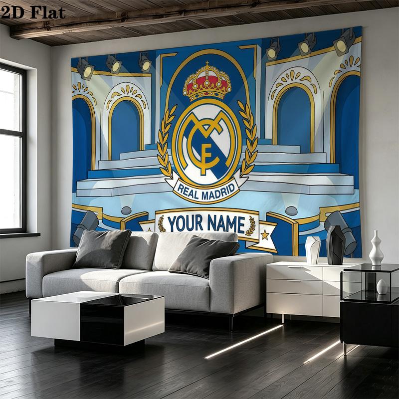 Custom Name Real Madrid Printed Tapestry – Wall Hanging for Bedrooms, Dorms, and Home Decor