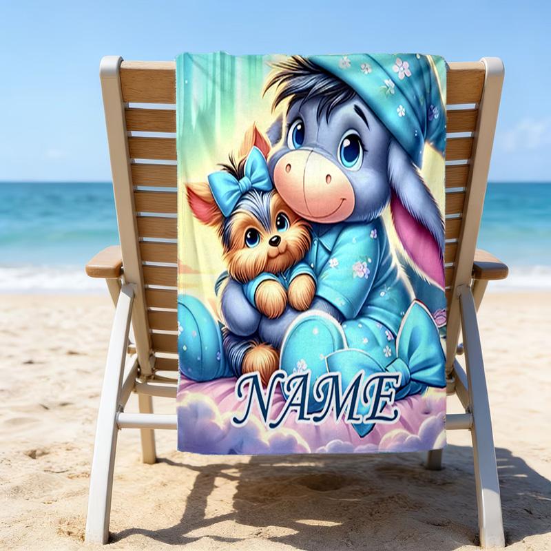 1pc Eeyore1 Beach Towel with Custom Name, Beach/Swimming/Bath/Picnic/Camping Towel, Suitable for Seaside Beaches